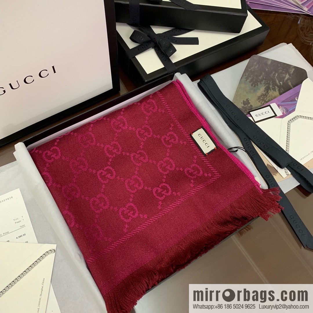 GUCCI Gucci GG jacquard fringed double-sided jacquard wool scarf