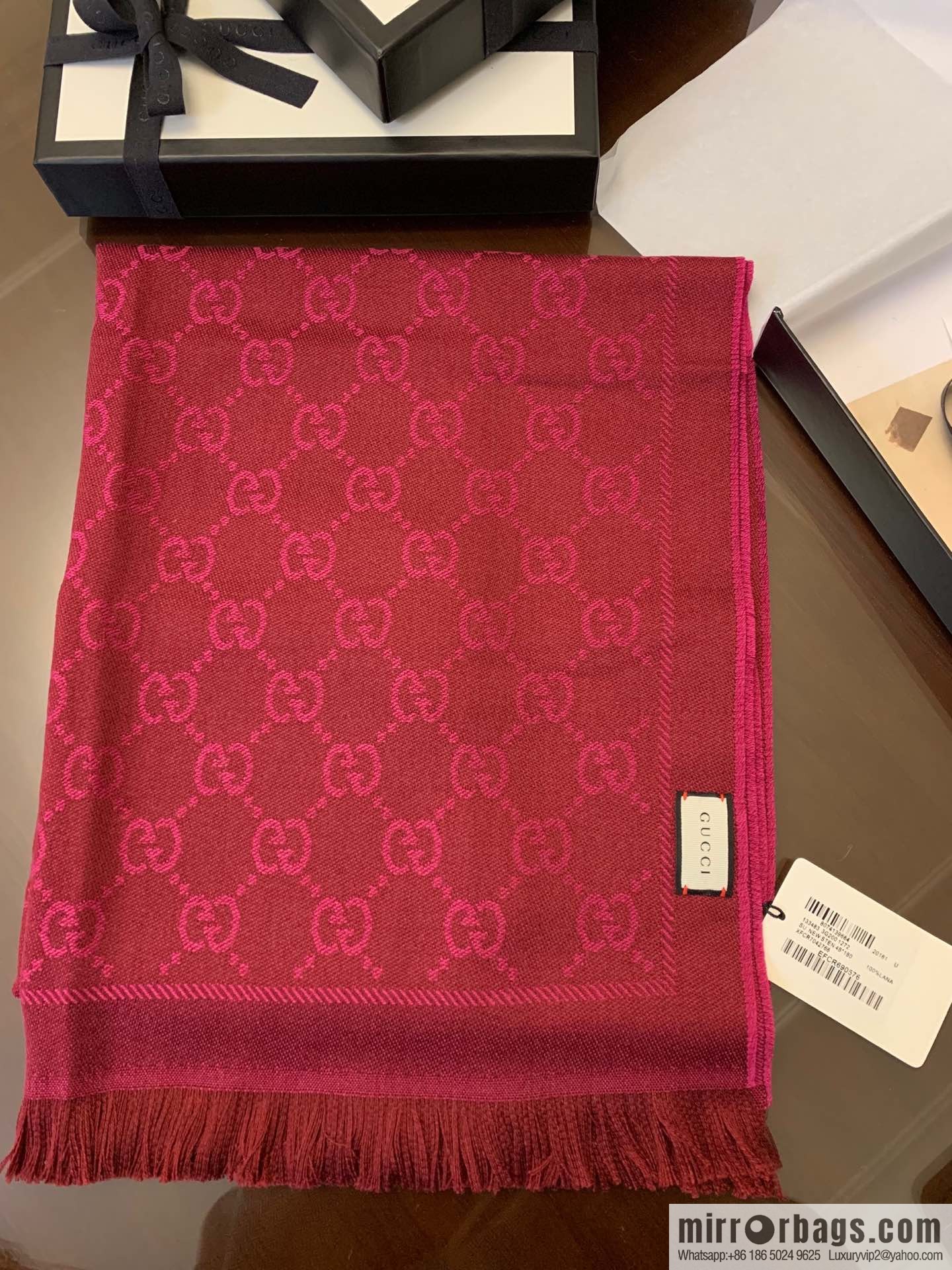 GUCCI Gucci GG jacquard fringed double-sided jacquard wool scarf