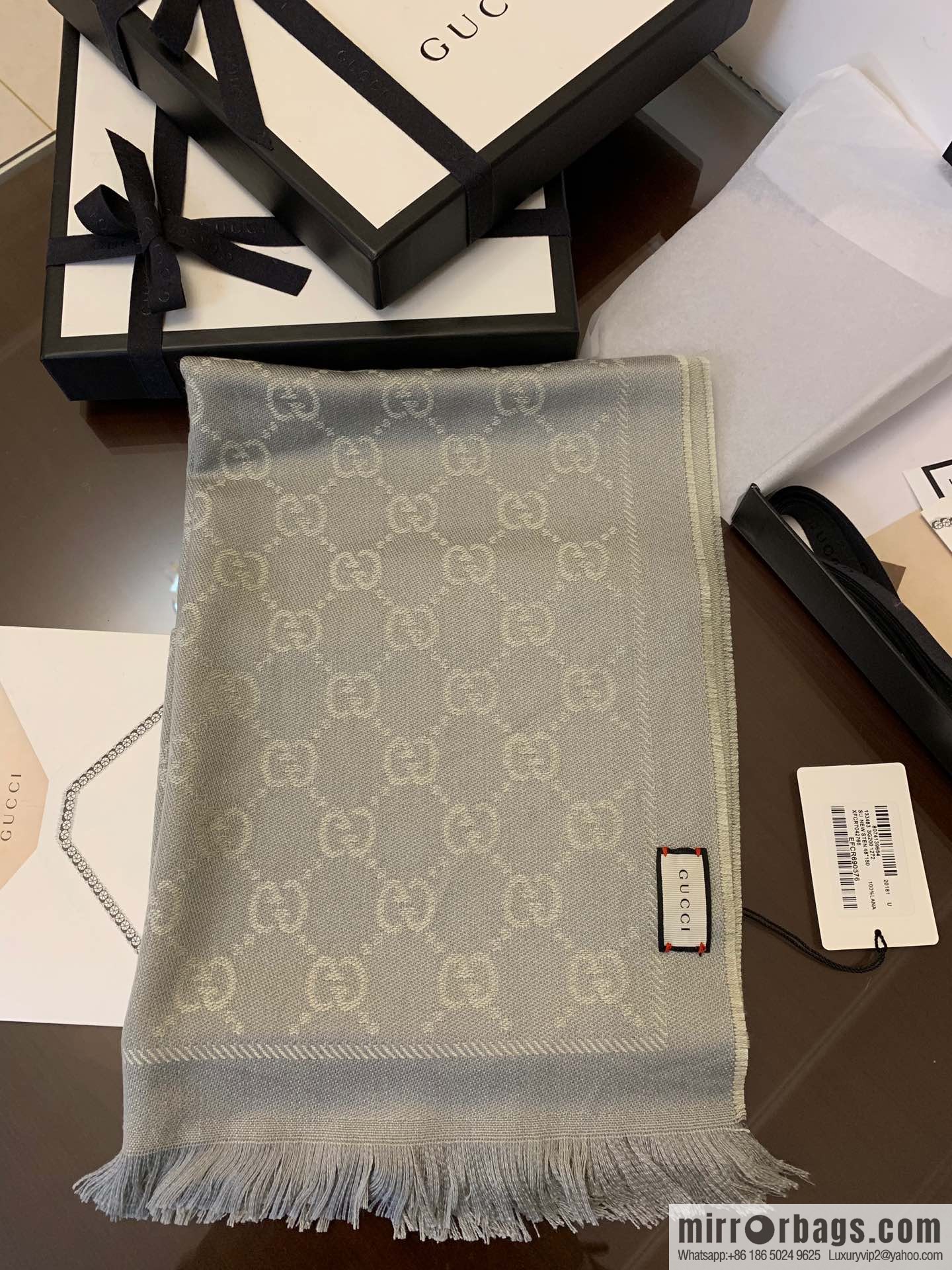 GUCCI Gucci GG jacquard fringed double-sided jacquard wool scarf