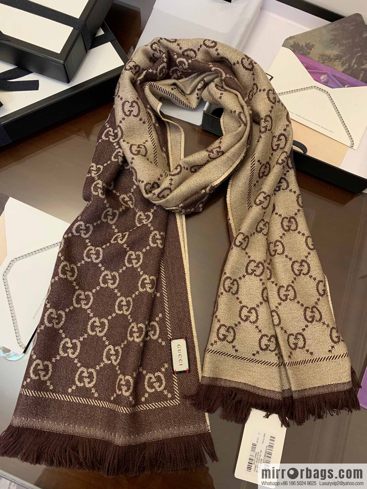 GUCCI Gucci GG jacquard fringed double-sided jacquard wool scarf