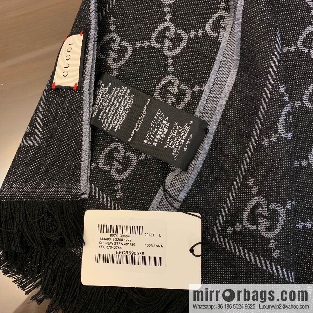GUCCI Gucci GG jacquard fringed double-sided jacquard wool scarf