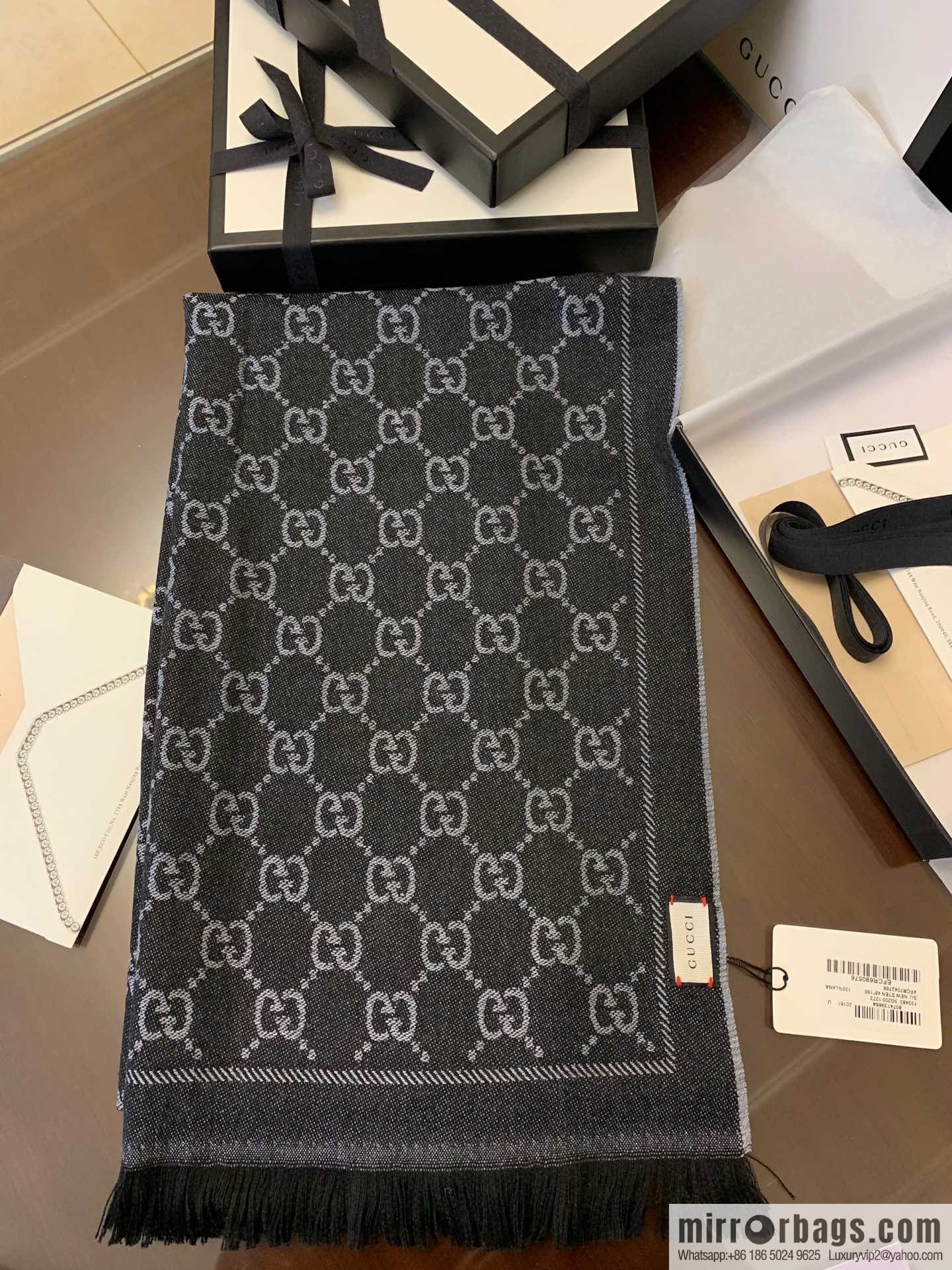 GUCCI Gucci GG jacquard fringed double-sided jacquard wool scarf