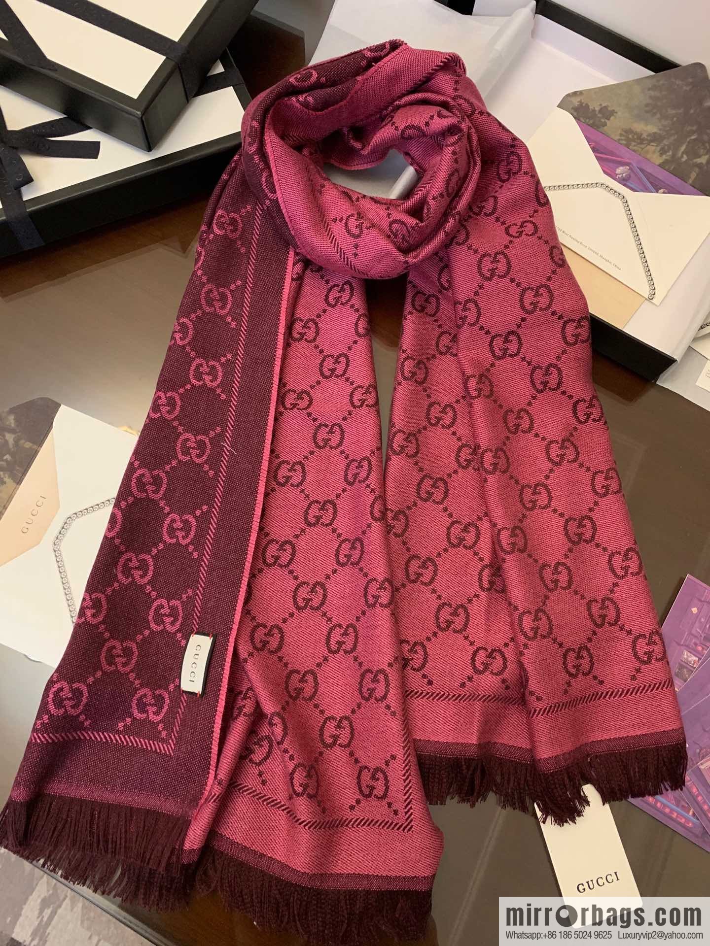 GUCCI Gucci GG jacquard fringed double-sided jacquard wool scarf