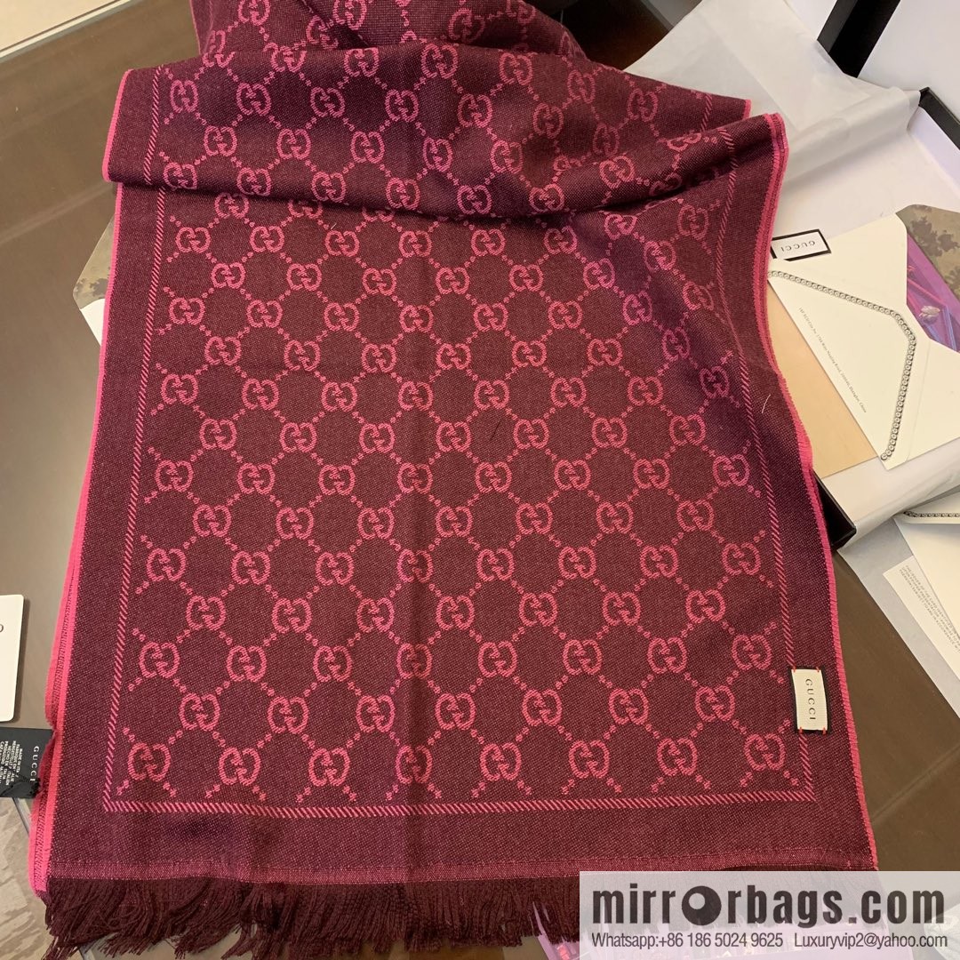 GUCCI Gucci GG jacquard fringed double-sided jacquard wool scarf