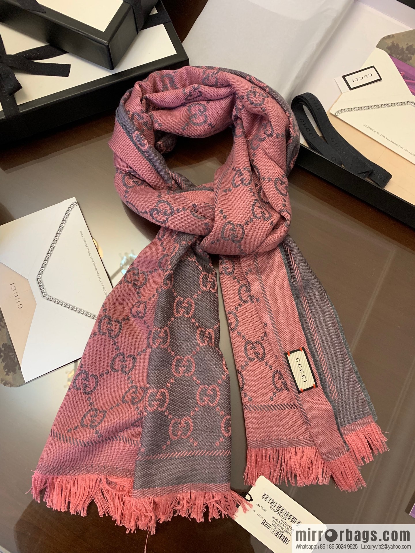 GUCCI Gucci GG jacquard fringed double-sided jacquard wool scarf