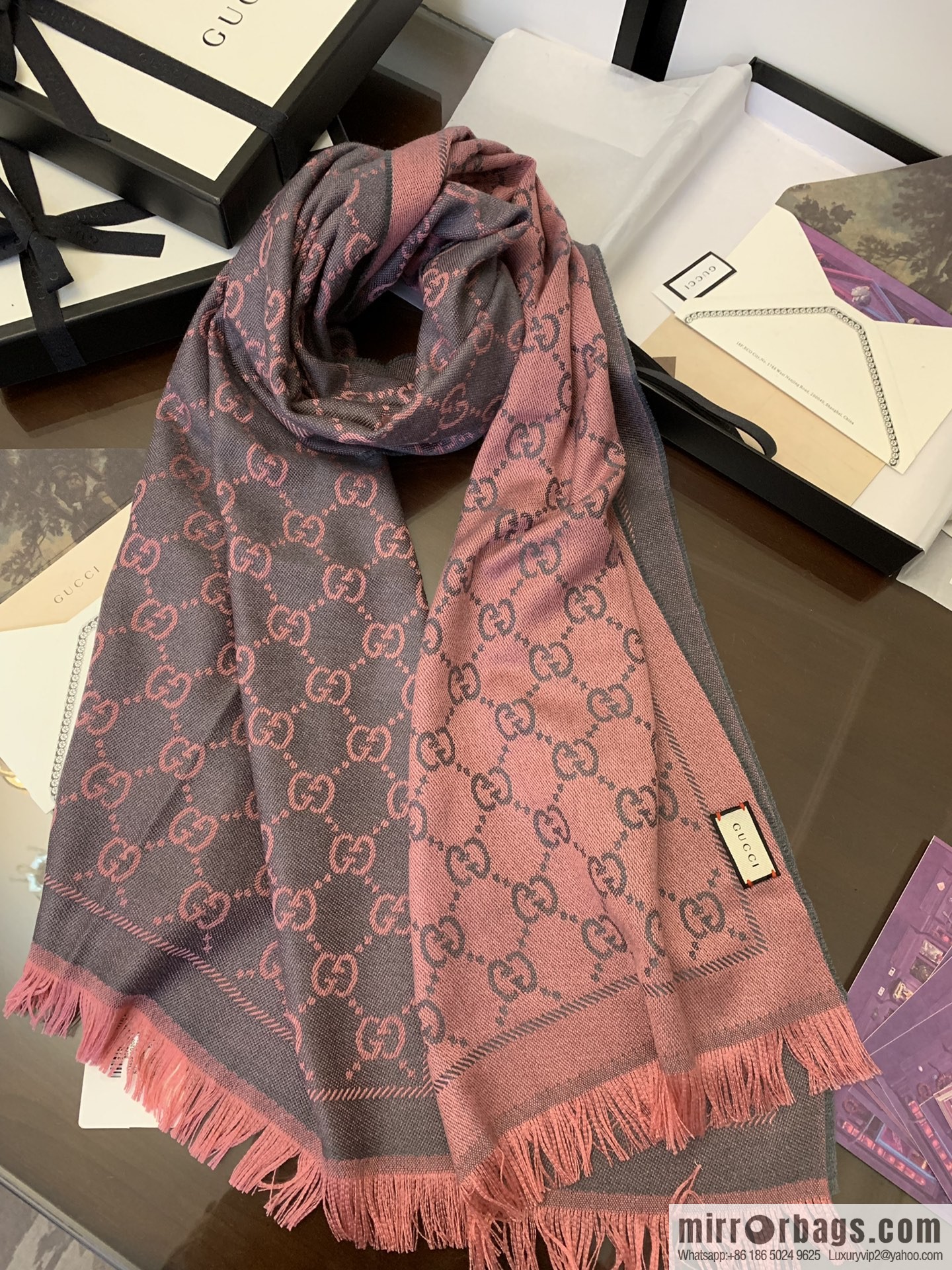 GUCCI Gucci GG jacquard fringed double-sided jacquard wool scarf