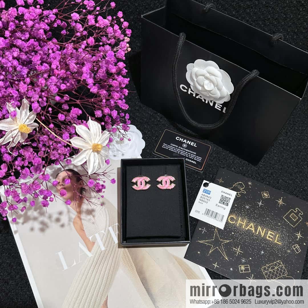 ❗️New ❗️ ☀️ new ☑️ Chanel c1 double c pink glazed stud earrings ☀️