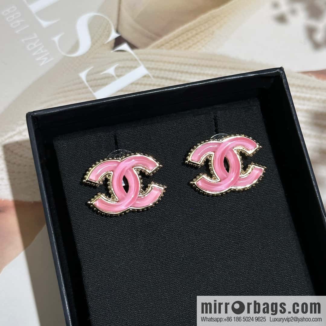 ❗️New ❗️ ☀️ new ☑️ Chanel c1 double c pink glazed stud earrings ☀️