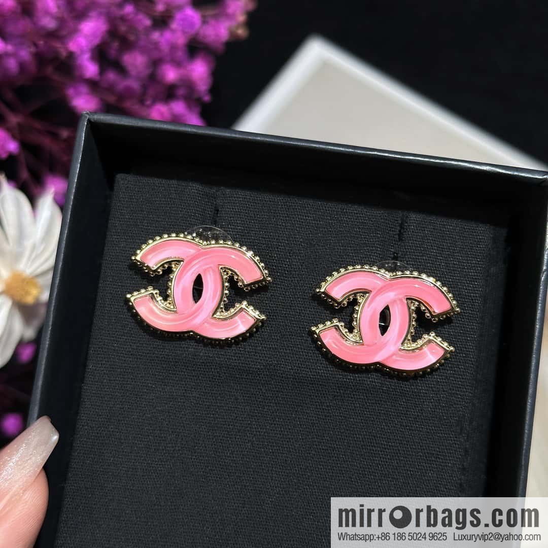 ❗️New ❗️ ☀️ new ☑️ Chanel c1 double c pink glazed stud earrings ☀️