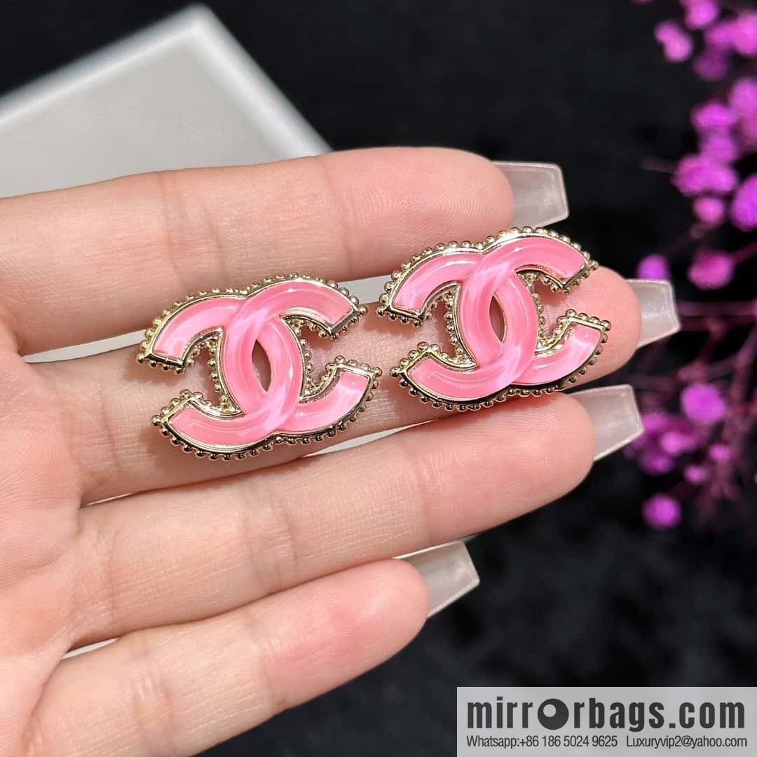 ❗️New ❗️ ☀️ new ☑️ Chanel c1 double c pink glazed stud earrings ☀️