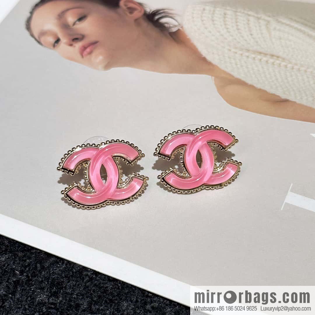 ❗️New ❗️ ☀️ new ☑️ Chanel c1 double c pink glazed stud earrings ☀️