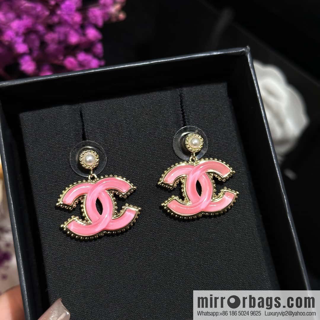 ❗️New ❗️ ☀️ new ☑️ Chanel c2 double c pink glazed stud earrings ☀️