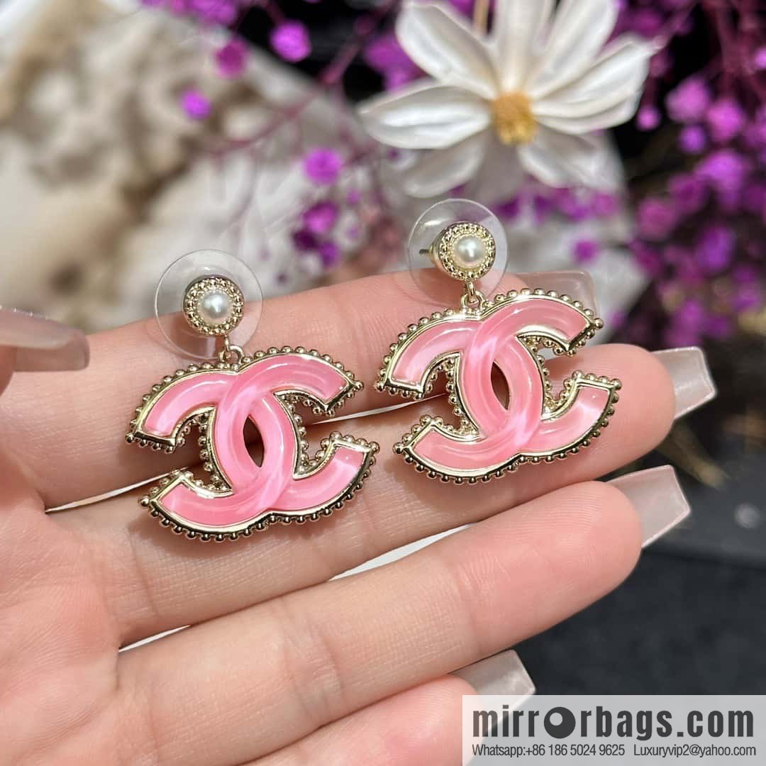 ❗️New ❗️ ☀️ new ☑️ Chanel c2 double c pink glazed stud earrings ☀️