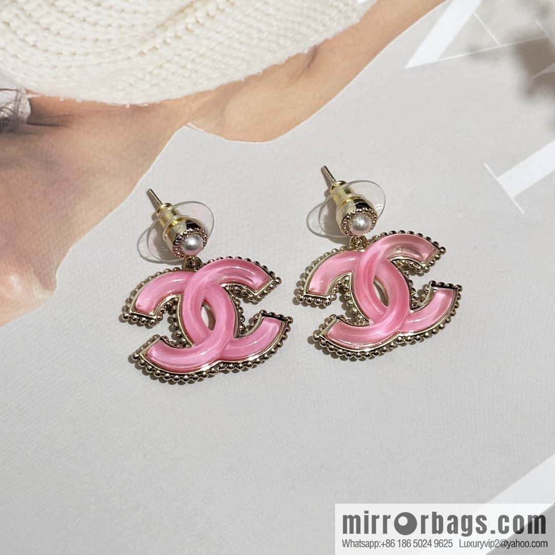 ❗️New ❗️ ☀️ new ☑️ Chanel c2 double c pink glazed stud earrings ☀️