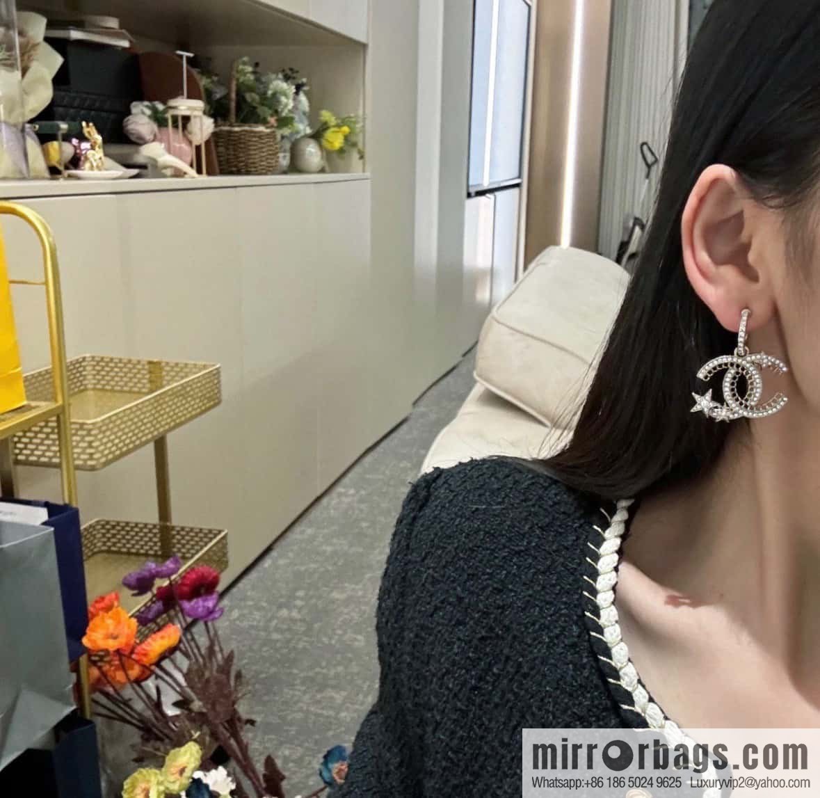❗️New ❗️☀️ new ☑️ chanel c2 double c hollow star ⭐ pentagram earrings ☀️