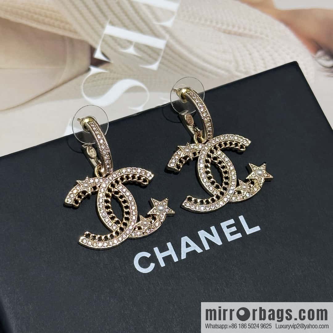 ❗️New ❗️☀️ new ☑️ chanel c2 double c hollow star ⭐ pentagram earrings ☀️