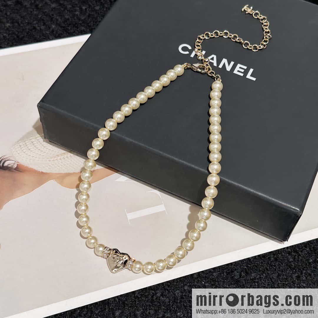 ❗️New ❗️☀️ New ☑️ Chanel Double C Peach Heart Love Pearl Bracelet Necklace ☀️