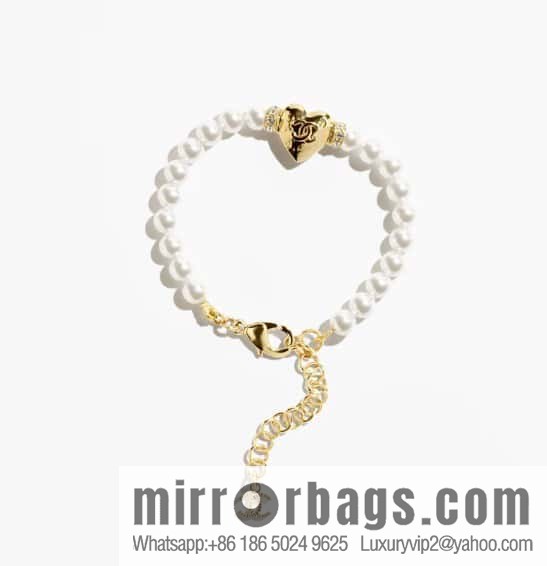 ❗️New ❗️☀️ New ☑️ Chanel Double C Peach Heart Love Pearl Bracelet Necklace ☀️