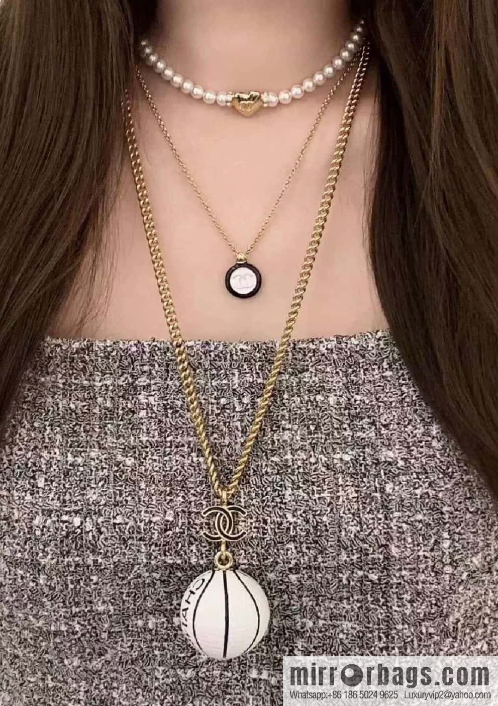 ❗️New ❗️☀️ New ☑️ Chanel Double C Peach Heart Love Pearl Bracelet Necklace ☀️
