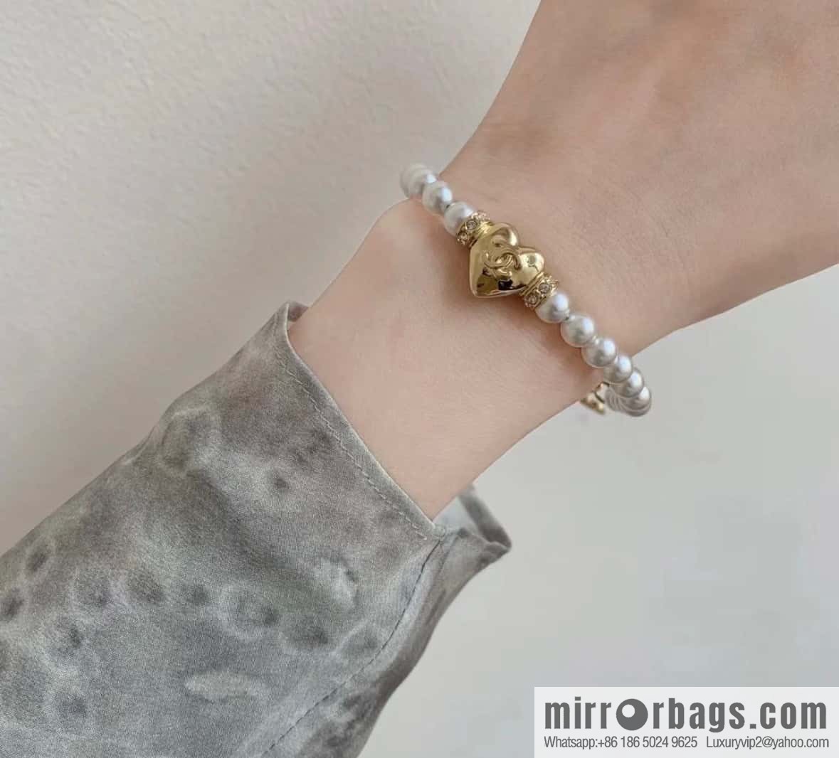 ❗️New ❗️☀️ New ☑️ Chanel Double C Peach Heart Love Pearl Bracelet Necklace ☀️