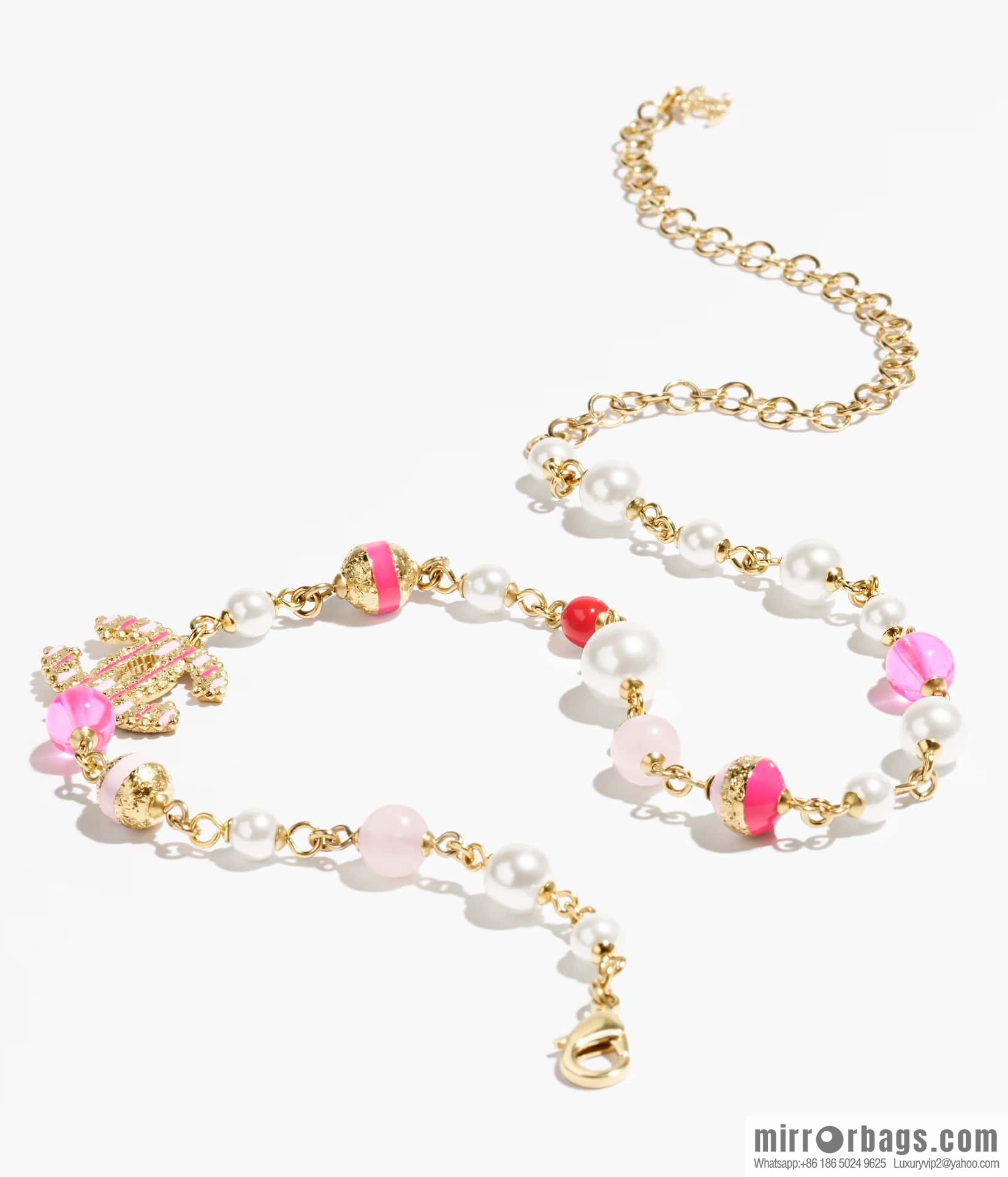 ❗️New ❗️☀️ New ☑️ Chanel Double C Vertical Bar Oil Drop Blue Pink Pearl Necklace ☀️