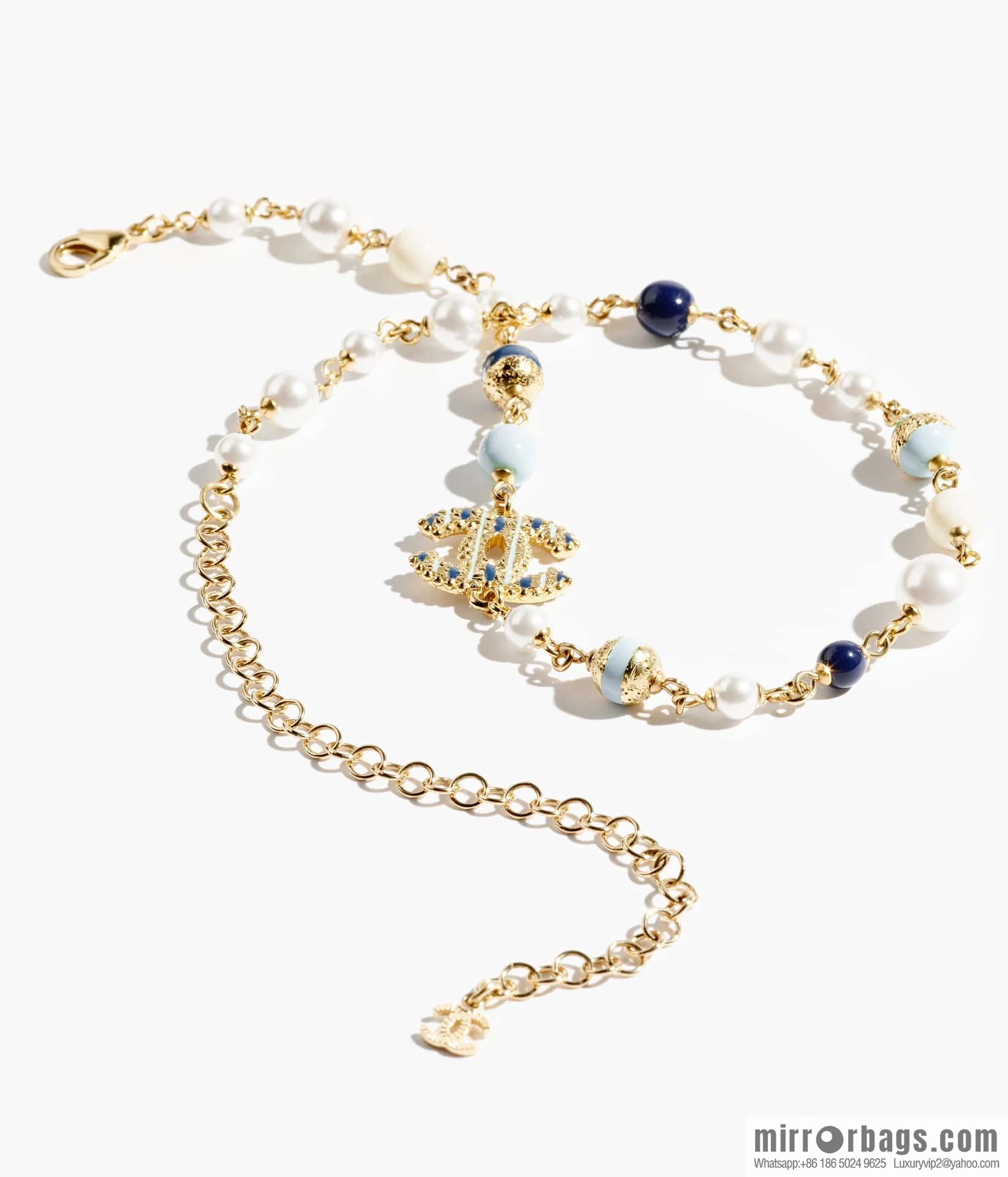 ❗️New ❗️☀️ New ☑️ Chanel Double C Vertical Bar Oil Drop Blue Pink Pearl Necklace ☀️