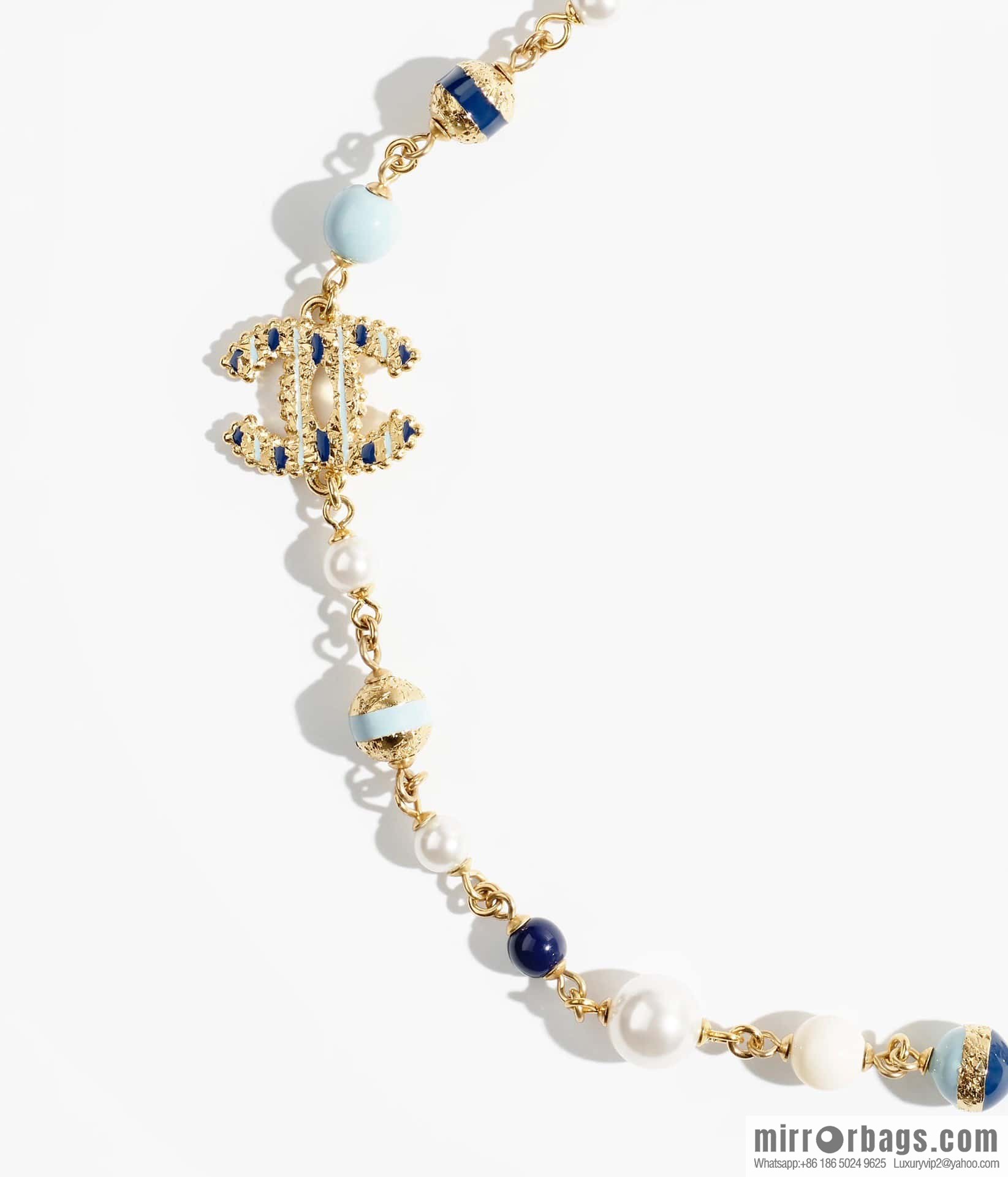 ❗️New ❗️☀️ New ☑️ Chanel Double C Vertical Bar Oil Drop Blue Pink Pearl Necklace ☀️