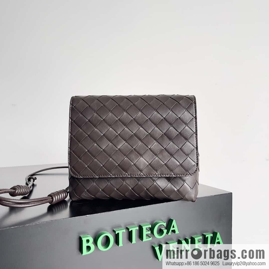 Bv new intrecciato weaving craft mini crossbody bag model number; 741897 chocolate color