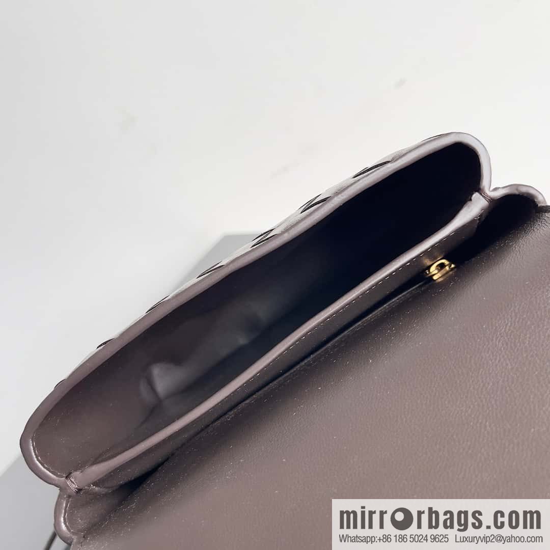 Bv new intrecciato weaving craft mini crossbody bag model number; 741897 chocolate color