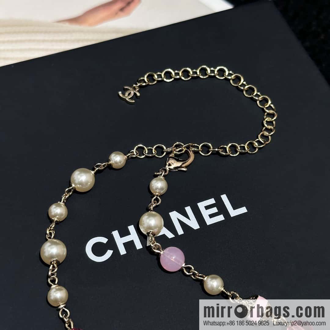 ❗️New ❗️☀️ New ☑️ Chanel Double C Vertical Bar Oil Drop Blue Pink Pearl Necklace ☀️