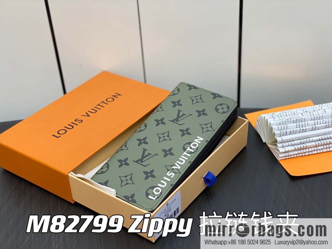[Original single boutique] M82799 green, silk screen single zipper wallet series Zippy zipper wallet