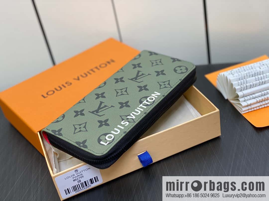 [Original single boutique] M82799 green, silk screen single zipper wallet series Zippy zipper wallet