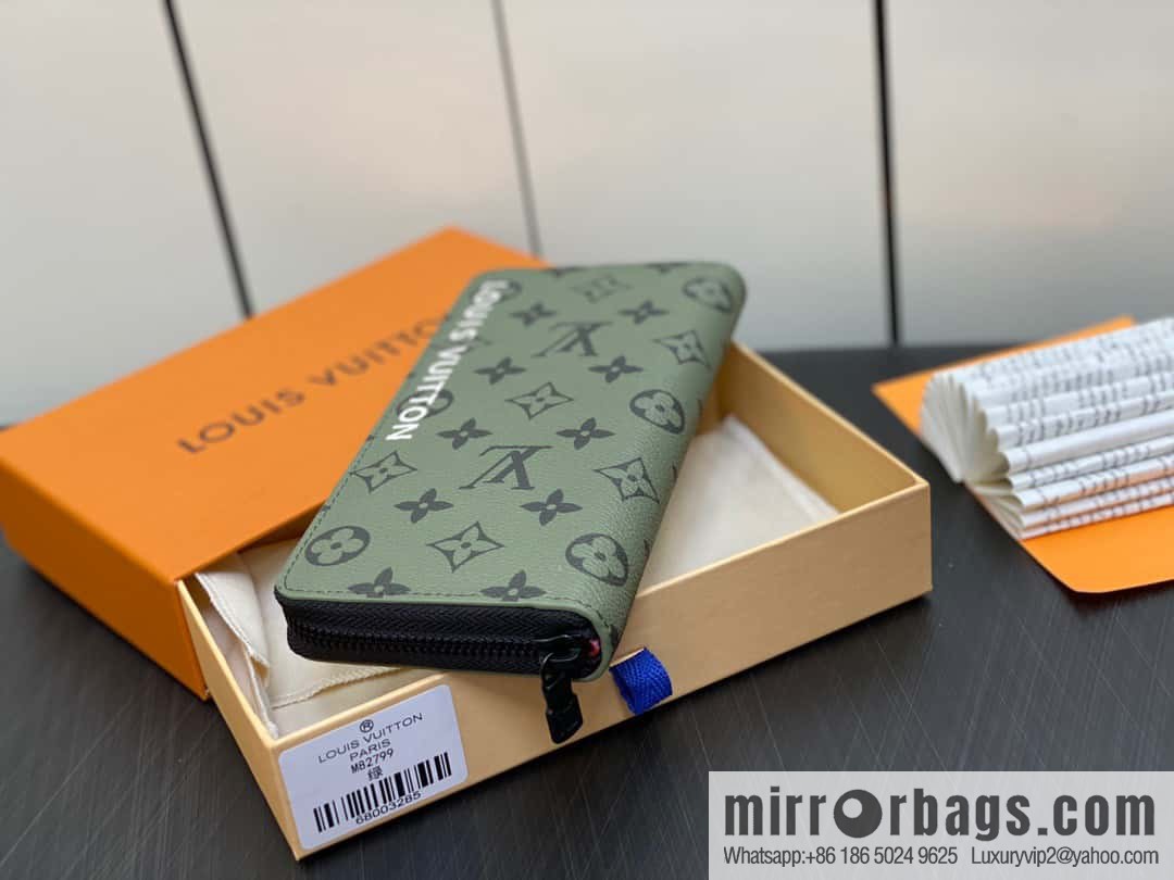 [Original single boutique] M82799 green, silk screen single zipper wallet series Zippy zipper wallet