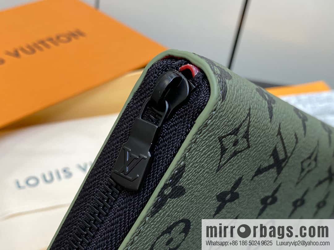 [Original single boutique] M82799 green, silk screen single zipper wallet series Zippy zipper wallet