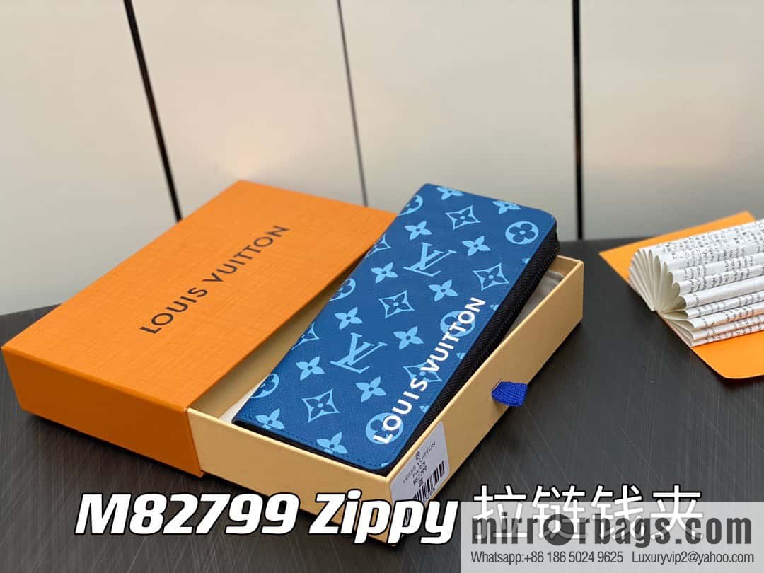 [Original single boutique] M82799 blue, silk screen single zipper wallet series Zippy zipper wallet