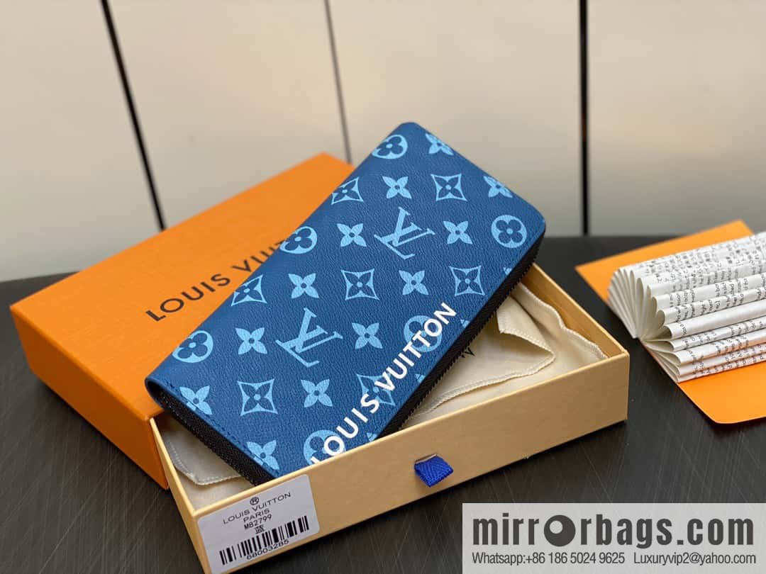 [Original single boutique] M82799 blue, silk screen single zipper wallet series Zippy zipper wallet