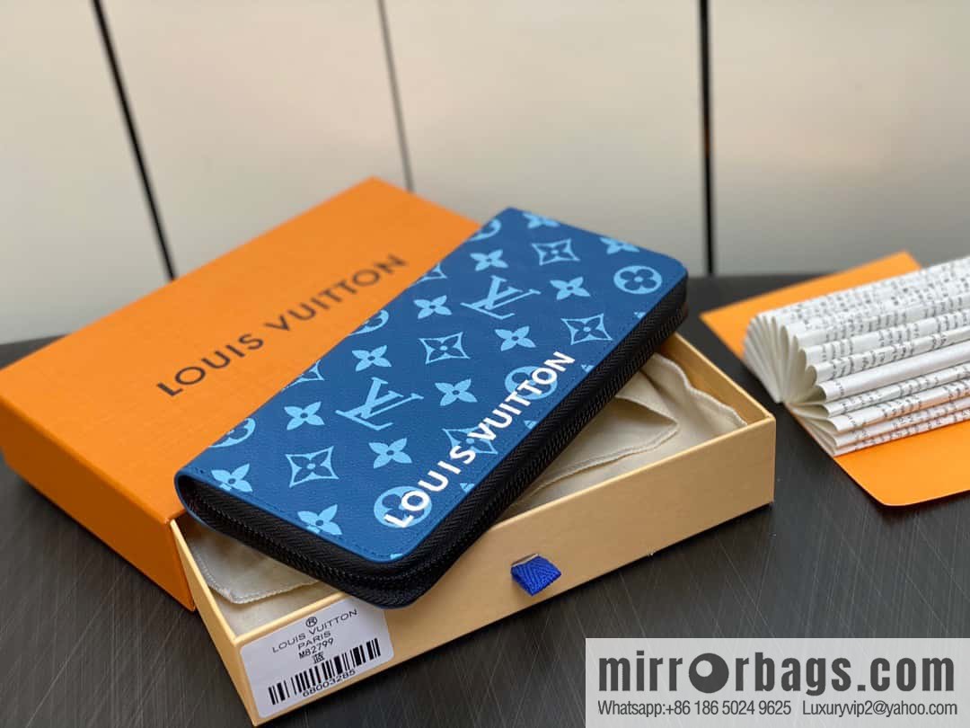[Original single boutique] M82799 blue, silk screen single zipper wallet series Zippy zipper wallet