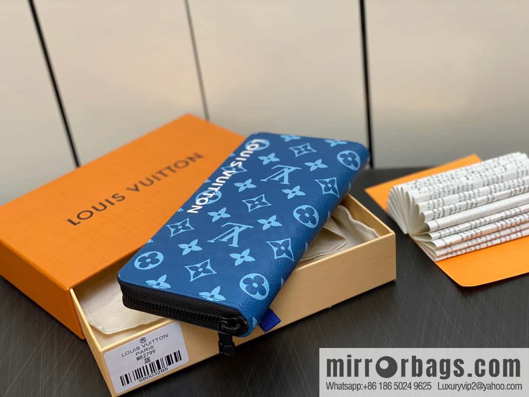 [Original single boutique] M82799 blue, silk screen single zipper wallet series Zippy zipper wallet