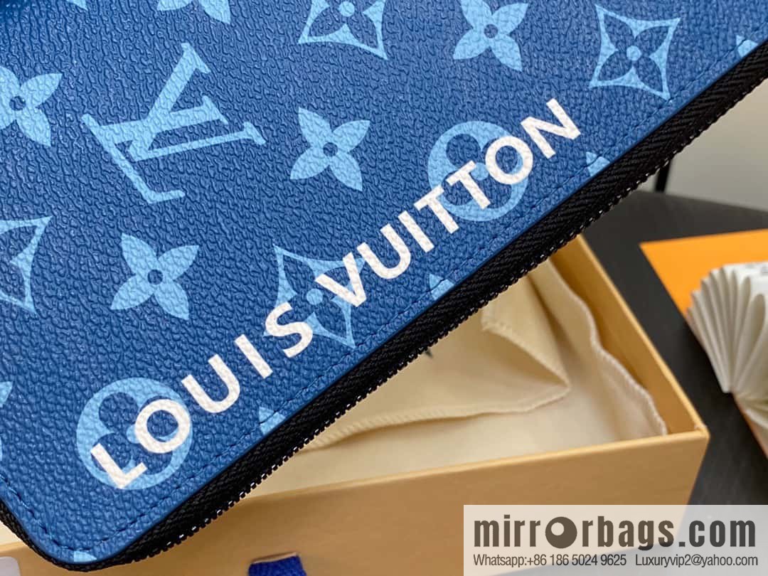 [Original single boutique] M82799 blue, silk screen single zipper wallet series Zippy zipper wallet
