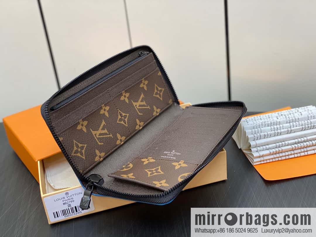 [Original single boutique] M82799 blue, silk screen single zipper wallet series Zippy zipper wallet
