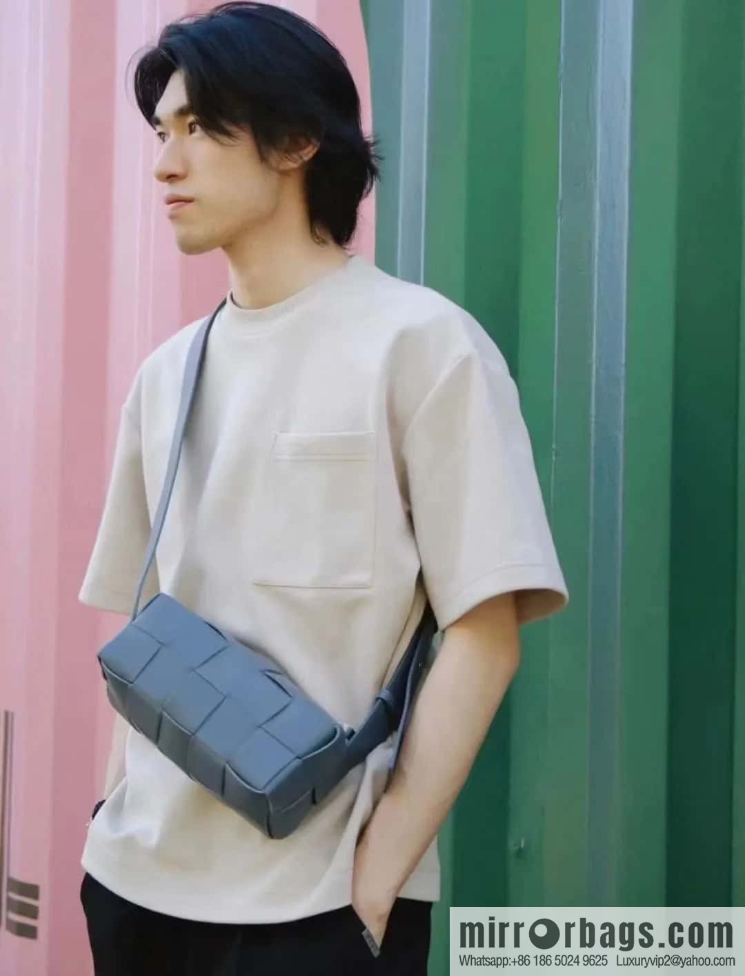 B Unisex the same BRICK CASSETTE long shoulder strap series crossbody bag shoulder backpack model; 729251 travertine green