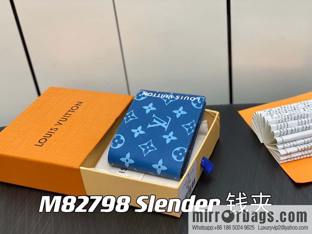 [Original single boutique] M82798 blue, silk screen suit wallet series Slender wallet