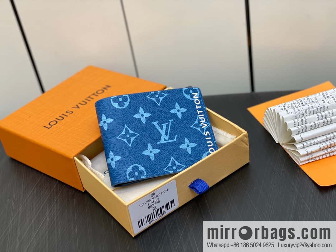 [Original single boutique] M82798 blue, silk screen suit wallet series Slender wallet