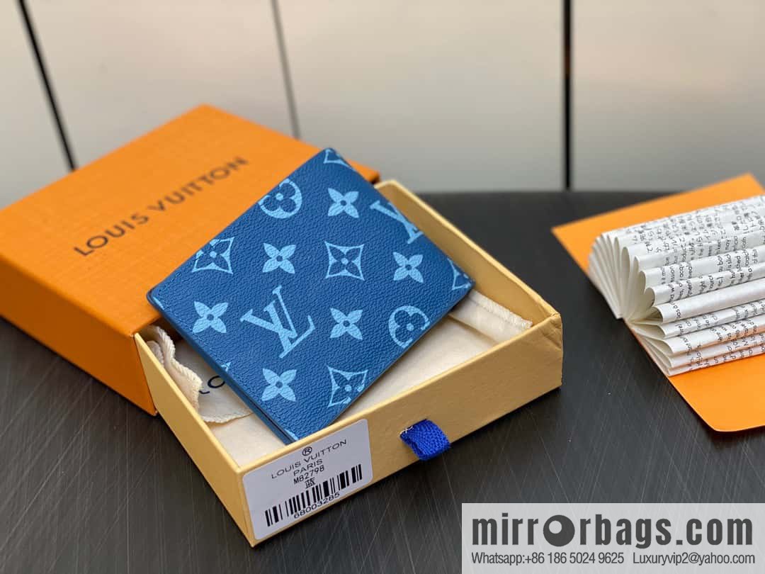 [Original single boutique] M82798 blue, silk screen suit wallet series Slender wallet