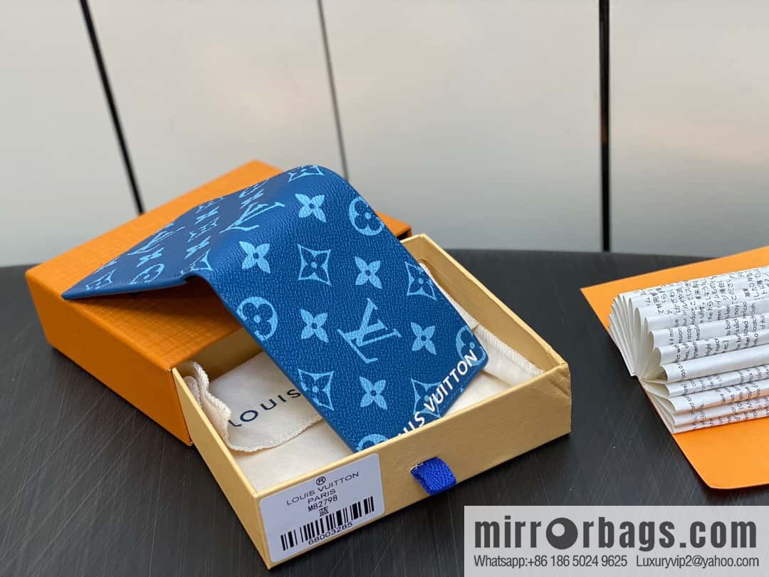 [Original single boutique] M82798 blue, silk screen suit wallet series Slender wallet