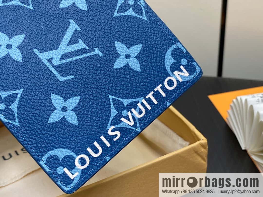 [Original single boutique] M82798 blue, silk screen suit wallet series Slender wallet