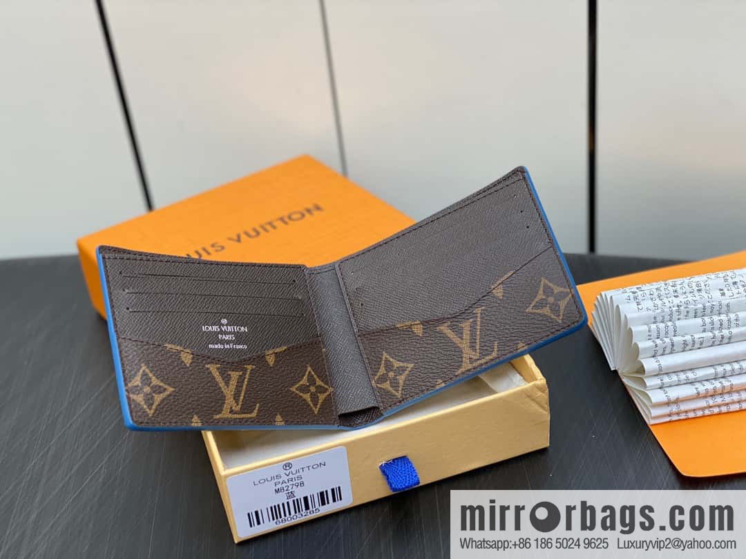 [Original single boutique] M82798 blue, silk screen suit wallet series Slender wallet