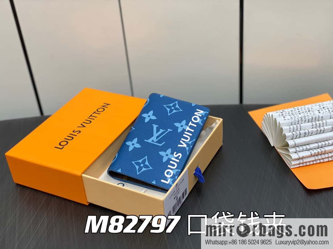 [Original single boutique] M82797 blue, silk screen card holder wallet series, pocket wallet
