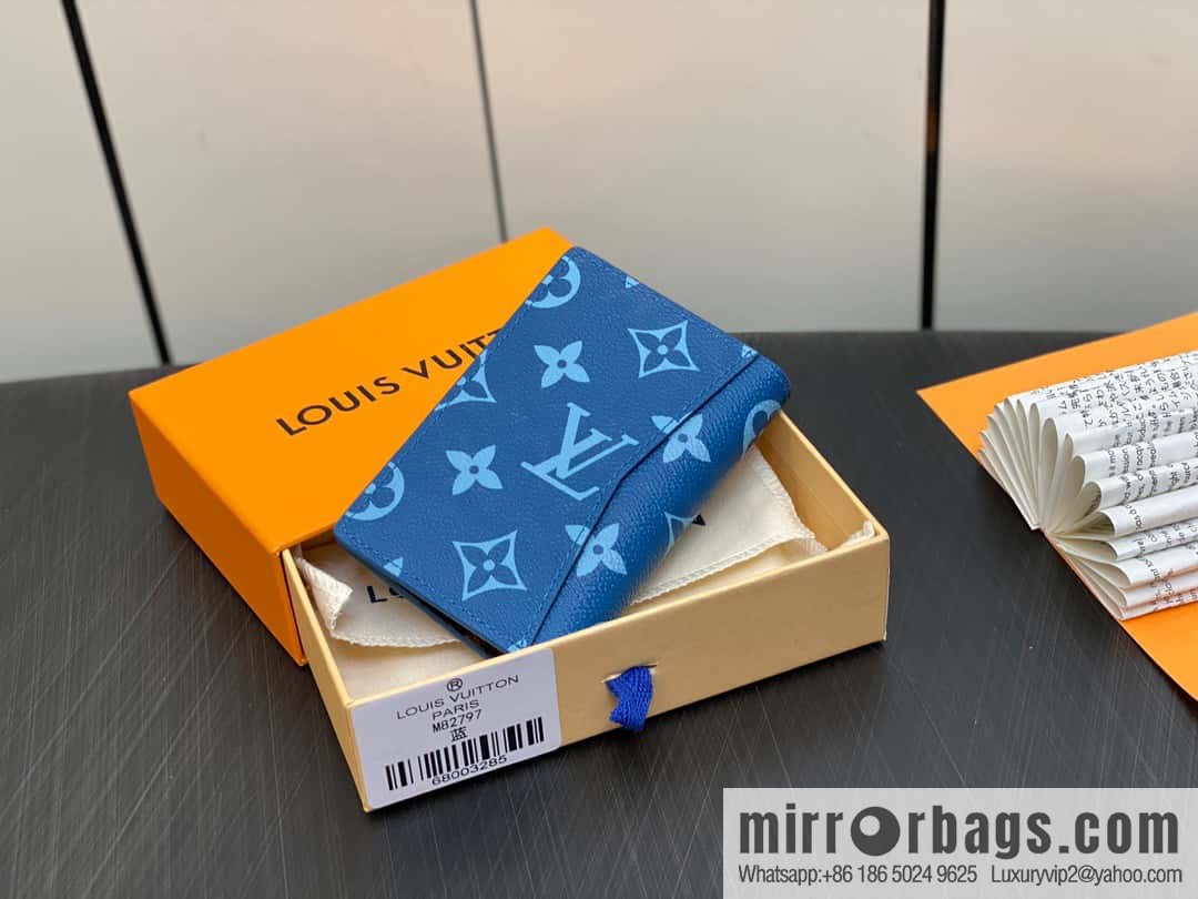 [Original single boutique] M82797 blue, silk screen card holder wallet series, pocket wallet