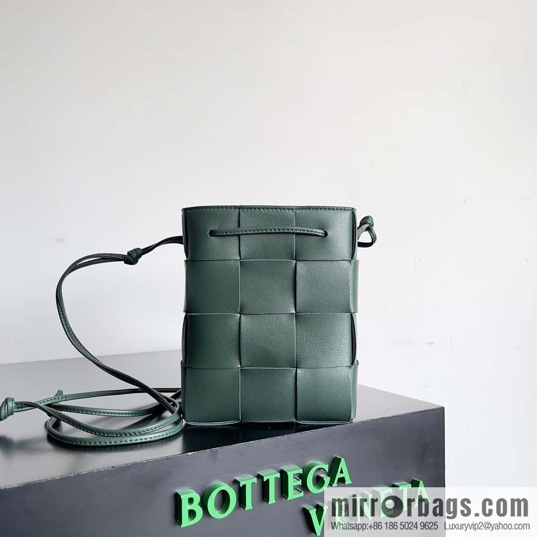 BottegaVeneta Bv small bucket bag pleated leather woven bucket bag model number: 680218 rain tree green